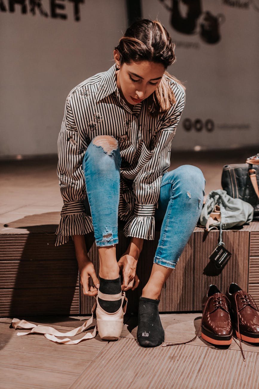 woman wearing ballet shoes