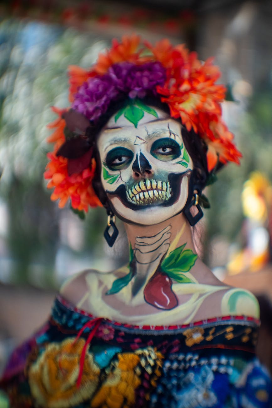 colorful catrina portrait in mexican cemetery