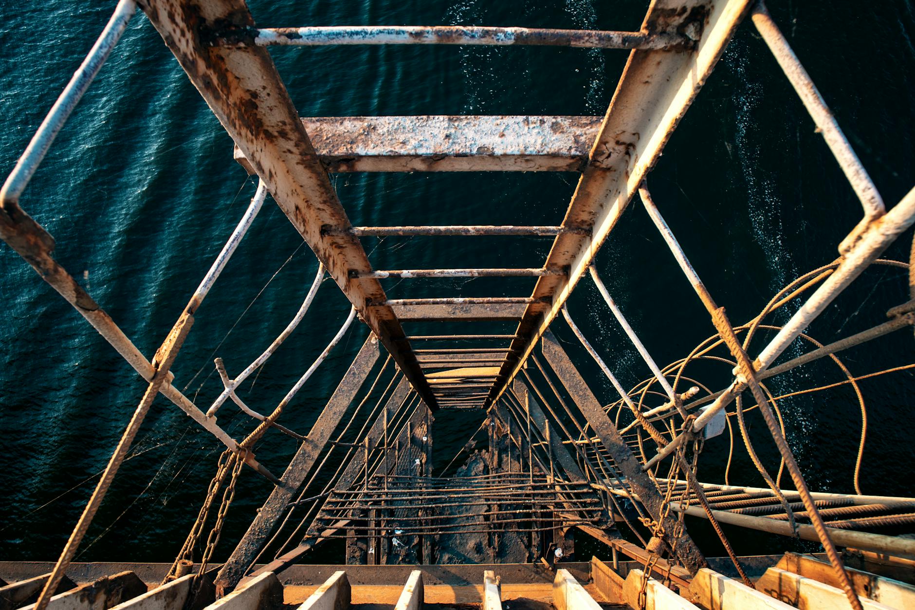 a rusted steel ladder