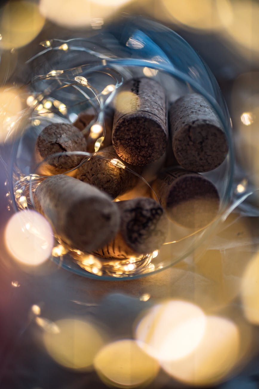 brown round cork on clear glass bowl