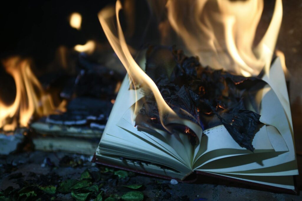burning book page