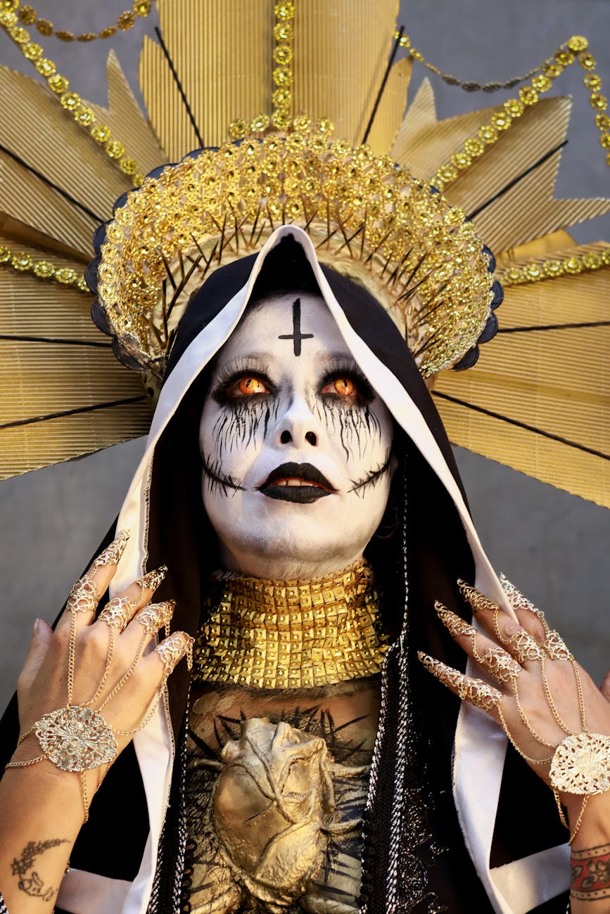intricate gothic costume with dramatic makeup