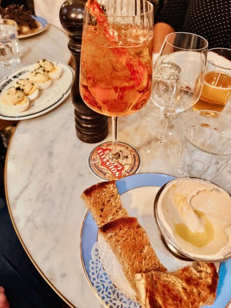 appetizing brunch with drinks and deviled eggs