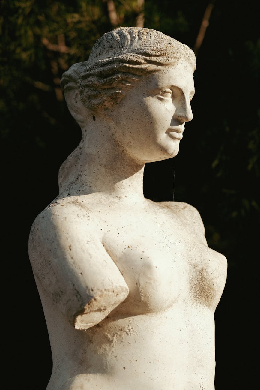 elegant marble statue in sunlit garden